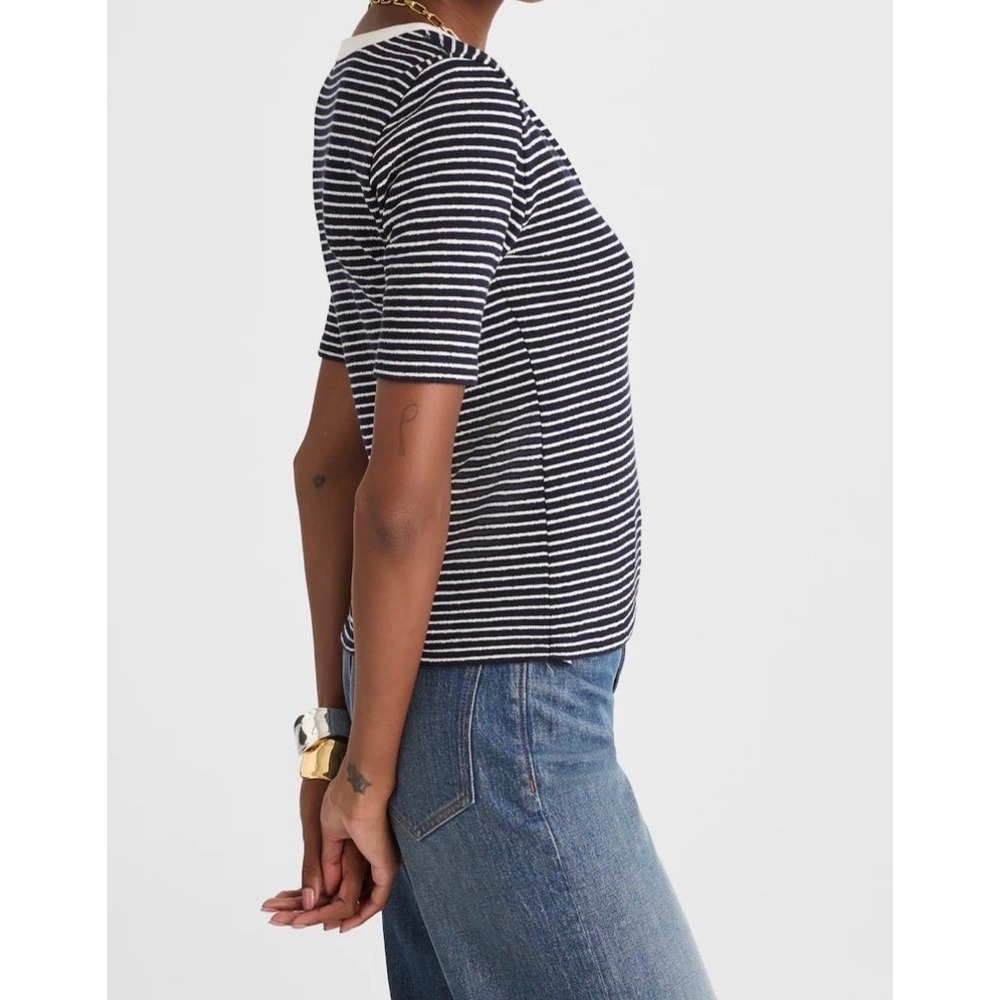 Madewell Blue White Striped Terry Cloth Henley Short Sleeve Top size XS NW863 - Picture 2 of 13